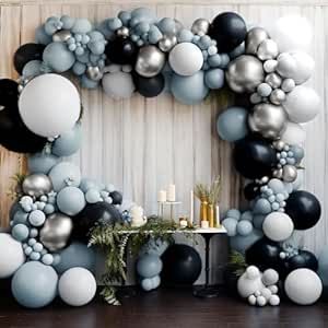 Blue and Black Silver Balloon Garland Kit Double Stuffed Dusty Blue Black White Balloons Slate Blue Pastel Balloon Arch for Baby Shower Birthday Halloween New Year Party Chritmas Party Decor Black Silver Balloon Garland, Pastel Balloon Arch, Silver Balloon Garland, Black And White Balloons, Champagne Balloons, Silver Balloons, Ward Christmas Party, Blue Party Decorations, Anniversary Party Decorations