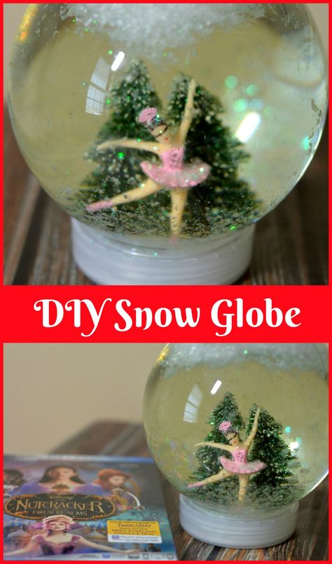 DIY Snow Globe: Disney's The Nutcracker NOW on Bluray. #craft #diy #snowglobe Diy Kids Snow Globe, Homemade Snowglobe For Kids, Ornament Snow Globe Diy, Easy Snow Globe Craft, Ocean Snow Globe Diy, Waterless Snow Globe Diy, Diy Snowglobe, Easy Snow Globes, Homemade Snowglobes With Music Box