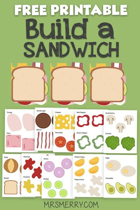 Printable Games For Preschoolers, Nutrition Games For Kids, English Crafts For Kids Teaching, Fun Printable Activities For Kids, Food Activity For Kids, Aba Activities For Kids, Baking Activities For Kids, Sandwich Template, Dramatic Play Printables Free