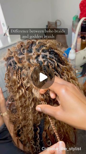 Vicky on Instagram: "This is so helpful to let me know the difference between boho braids and goddess braids 📖📖📖 💁‍♀️Cr: @rosrokstyles  _______________________ #braidsstyles #braider #braider #fypシ゚viral #bohobraids #goddessbraids #borabraids" Pictures Of Braided Hairstyles, Braided Hair With Shaved Sides, Boho Braids Mohawk, Boho Braids Black Women With Color, Adding Boho Hair To Braids, Goddess Braids Vs Boho Braids, Messy Boho Knotless Braids, Boho Braids Shaved Sides, Goddess Braids Shaved Sides