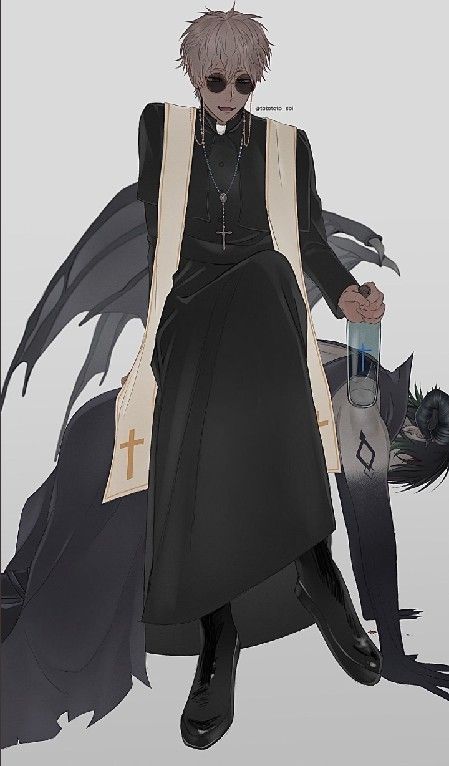 Male Nun Outfit, Priest Clothes Design, Priest Robes Concept Art, Fyodor Outfit Ideas, Diety Character Art, Preist Outfits, Priest Outfit Drawing, Priest Drawing Reference, Fantasy Priest Outfit