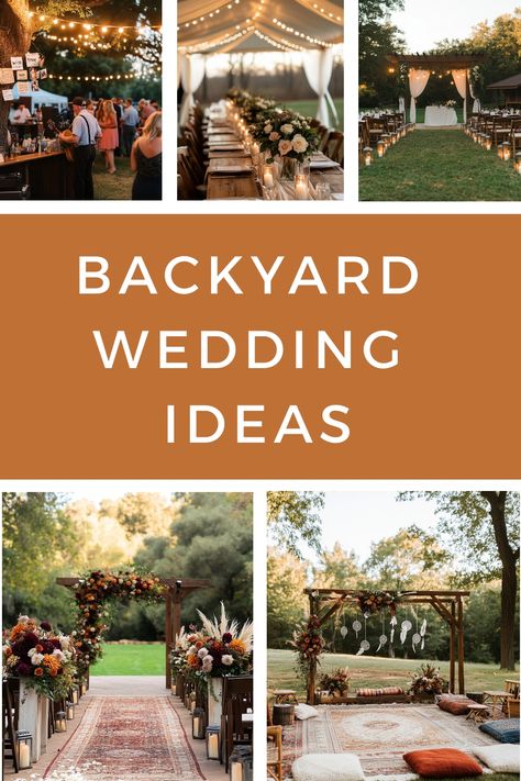 Inspo for the perfect backyard wedding that shows you don't have to spend a fortune and can do it on a budget. Diy Wedding Venues, Budget Garden Wedding, Planning A Backyard Wedding, Front Yard Wedding Ideas, Outdoor Backyard Wedding Ideas, Outdoor Wedding Decorations Ceremony, Inexpensive Wedding Venue Ideas, Backyard Reception On A Budget, Backyard Wedding Ideas Diy