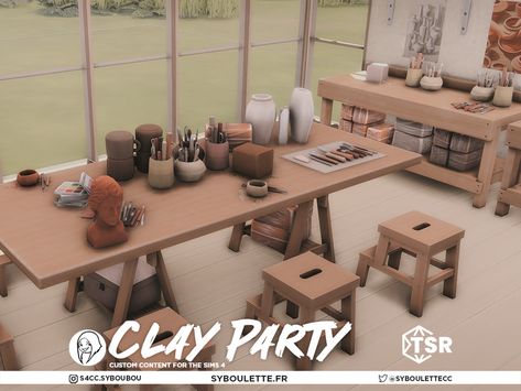 The Sims Resource - Clay part - Part 1 Party Bowls, Sink Decor, Sims 4 Clutter, Custom Plaques, Drawing Table, Pottery Workshop, Ceramic Workshop, Wicker Decor, Good Environment