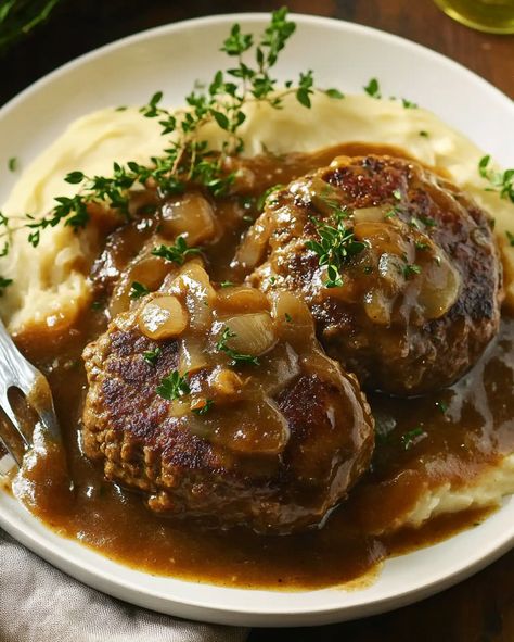 Midwest Salisbury Steak - Luna Recipe Beef Patties, Thanksgiving 2024, Mushroom Gravy, Salisbury Steak, Beef Patty, Tender Beef, Salisbury, Classic Food, Gravy