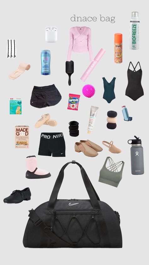 #dance #dancemoms #dancebag #dancers #fyp #shuffleinspo #remix Sports Bag Essentials, Dance Comp, Dancer Lifestyle, School Dance Dresses, Ballet Bag, Dancer Workout, Ballet Inspiration, Workout Fits, Back To School Essentials