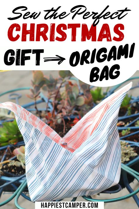 Looking for the perfect Christmas gift that you can sew? Look no further and sew this Origami Bag. This is an easy sewing project that makes a Great Christmas gift for anyone on your Christmas list. Easy to following step by step sewing tutorial will have this Origami bag Christmas gift sewn in no time. Sew the perfect Christmas gift an Origami Bag Christmas Gift Bags To Sew, Fabric Christmas Bags, Origami Gift Bag, Diy Bags Tutorial, Bag Sewing Tutorial, Simple Sewing Tutorial, Sewing Christmas Gifts, Origami Gifts, Origami Bag