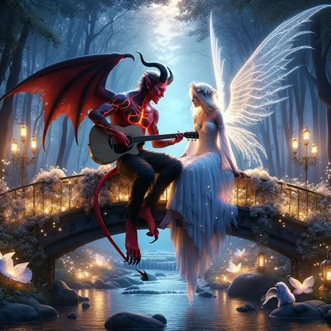 Angel Artwork, Fantasy Couples, Ange Demon, Fantasy Images, Angel And Devil, Beautiful Dark Art, Angels And Demons, Arte Fantasy, Mermaid Art