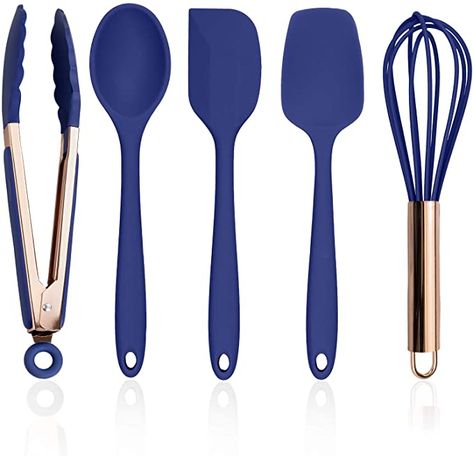 Amazon.com: Cook with Color Silicone Cooking Utensils, 5 Pc Kitchen Utensil Set, Easy to Clean Silicone Kitchen Utensils, Cooking Utensils for Nonstick Cookware, Kitchen Gadgets Set - Navy and Copper: Kitchen & Dining Blue Kitchen Utensils, Blue Kitchen Accessories, Navy Kitchen, Silicone Cooking Utensils, Silicone Kitchen Utensils, Silicon Utensils, Utensil Crock, Cooking Utensils Set, Kitchen Utensil Set