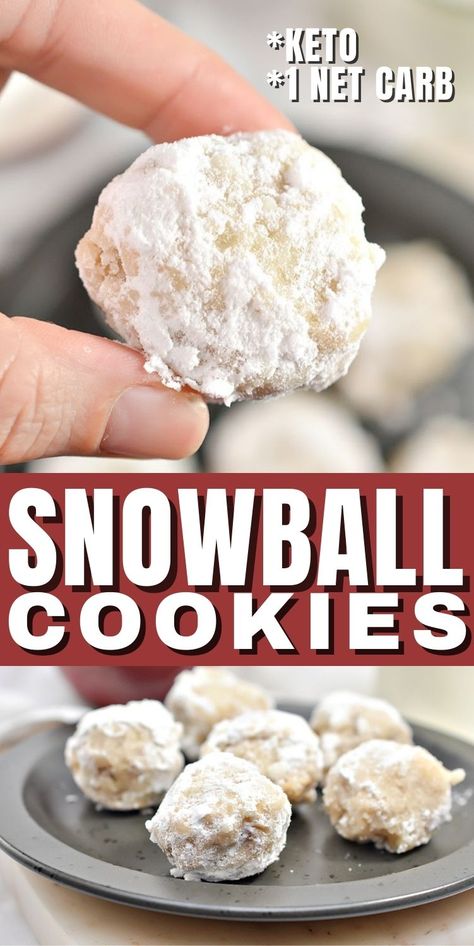 Keto Snowball Cookies #ketosnowballcookies #snowballcookies Russian Tea Cakes Cookies, Snowball Cookies Recipe, Snowball Cookie, Pecan Snowball Cookies, Tea Cake Cookies, Irish Desserts, Snowball Cookie Recipe, Gluten Free Christmas Cookies, Brownie Bars