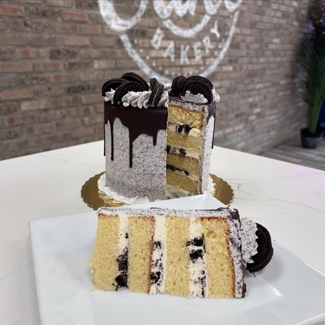 Our Signature Oreo Cake: Vanilla cake, Oreo filling, Oreo buttercream icing and finished with a chocolate drip. #oreocake #oreobuttercream #cake #vanillacake #Alittlecake #parkridgenj #bergencountynj Cake Oreo, Oreo Filling, Oreo Buttercream, Cake Vanilla, Modern Cakes, Cake Blog, Chocolate Drip, Oreo Cake, Buttercream Icing