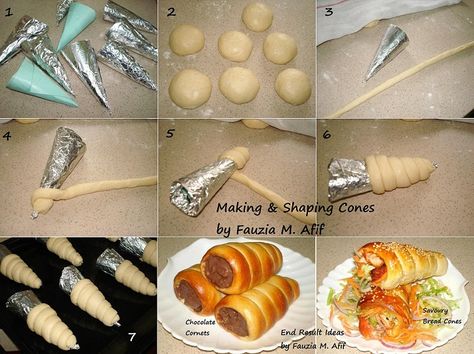 Making & Shaping Cones | Fauzia's Kitchen Fun Pizza Cone Recipe, Sparkly Wedding Cakes, Bread Cones, Pizza Cones, Yummy Bread, Different Types Of Cakes, Dessert Cups Recipes, Make Bread, Bread Shaping