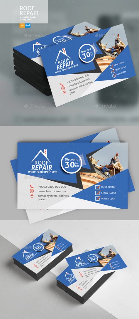 Roof Repair Business Card Design - #Business #Cards Print Templates Roofing Business Cards, Roofing Business, Types Of Roofing Materials, Construction Business Cards, Profile Template, Roofing Options, Business Cards Layout, Business Fonts, Construction Business