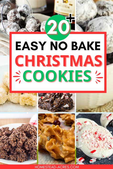 Looking for holiday treat ideas that don't require baking? Try these no bake Christmas cookies! Perfect for busy schedules, these easy desserts will save you time and stress. From no bake chocolate cookies to other simple peppermint Christmas cookie recipes, you’ll find a festive treat that everyone will love. These holiday treats are a hit at parties and family gatherings. Get ready to impress with no bake holiday treats. No Bake Christmas Treats Holiday Gifts, No Bake Cookies With Marshmallows, Non Cookie Christmas Treats, Christmas Desserts Easy Cookies, Christmas Cookies Without Eggs, Quick Easy Holiday Treats, Christmas No Bake Recipes, No Bake Christmas Cookies Recipes, No Bake Holiday Cookies