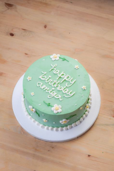 Light Green Cake With Flowers, Light Green Cake Ideas, Asthetic Cakes Girl, Mint Green Cake Birthday Simple, Birthday Cake Sage Green, Light Green Birthday Cake, Mint Green Cake Design, Mint Green Birthday Cake, Green Buttercream Cake