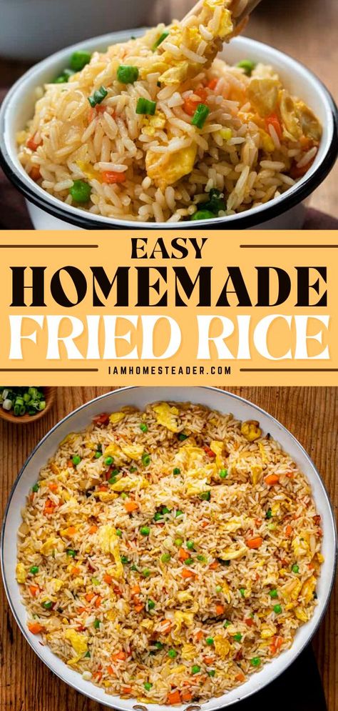 White Rice Dishes, Stir Fried Rice Recipe, Lunch Entrees, Rice With Egg, Homemade Fried Rice, Cooked White Rice, Rice Recipe Easy, Chicken Fried Rice Easy, Veggie Fried Rice