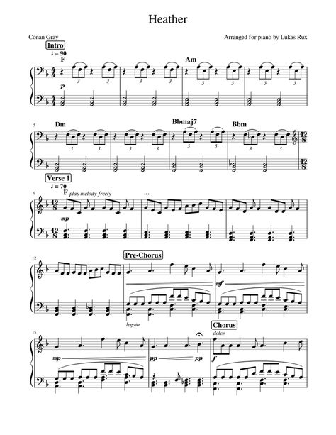 Heather Flute Sheet Music, Heather Piano Notes, Heather Piano Chords, Heather Conan Gray Piano Sheet Music, Conan Gray Piano Notes, Conan Gray Piano Sheet Music, Memories Conan Gray, Heather By Conan Gray, Free Guitar Sheet Music