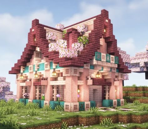 Pink Minecraft House No Mods, Colorful Minecraft Builds, Minecraft Houses Survival, Rumah Minecraft Sederhana, Simple Cottage, Minecraft Mansion, Minecraft Interior Design, Cool Minecraft Creations, Minecraft House Tutorials