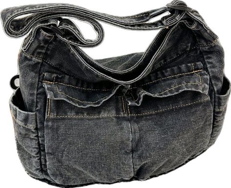 Casual Satchel, Denim Retro, Vintage Messenger Bag, Sling Bag Black, Retro Jeans, Soft Pattern, Denim Tote Bags, Commuter Bag, Denim Tote