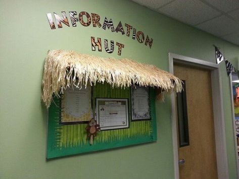 jungle classroom bulletin board idea Jungle Theme Infant Classroom, Jumanji Classroom Theme, Safari Daycare Room, Safari Classroom Theme, Safari Bulletin Boards, Jungle Bulletin Boards, Jungle Theme Classroom Decorations, Rainforest Classroom, Safari Theme Classroom