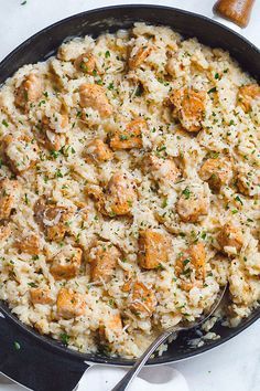 One-Pan Creamy Parmesan Chicken and Rice - Delicious, creamy, cheesy chicken and rice made in one pan to nourish your body and please your palate. Parmesan Chicken And Rice, Creamy Cheesy Chicken, Cheesy Chicken And Rice, Creamy Parmesan Chicken, Chicken And Rice Dishes, Creamy Chicken And Rice, Rice Chicken, Creamy Parmesan, Parmesan Chicken