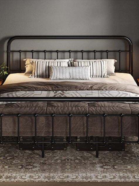 Black Iron Beds, Full Metal Bed Frame, Black Metal Bed Frame, Curved Bed, Black Metal Bed, Wrought Iron Bed, Metal Platform Bed Frame, Iron Bed Frame, High Beds