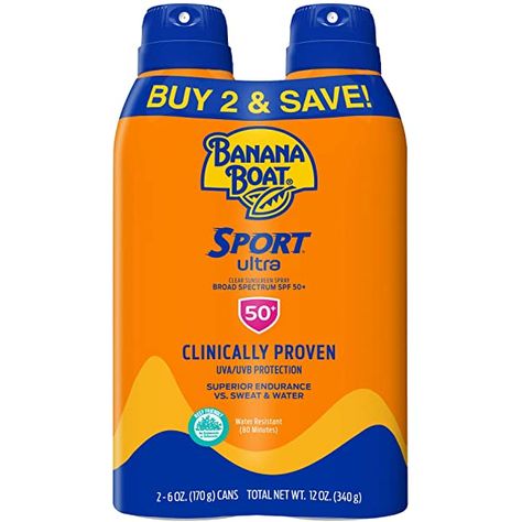 Banana Boat Ultra Sport Reef Friendly Sunscreen Spray, Broad Spectrum SPF 50, 6 Ounces - Twin Pack Banana Boat Sunscreen, Spray Sunscreen, Sunscreen Spray, Banana Boat, Body Sunscreen, Sunscreen Spf 50, Sunscreen Lotion, Broad Spectrum Sunscreen, Spf Sunscreen