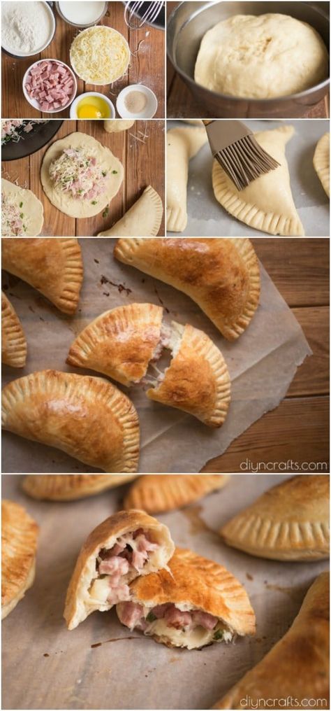 Ham And Cheese Pockets – Hot Pockets Mimic That’s Better Than The Original - Recipe and photos by diyncrafts.com team! <3 Ham And Cheese Pockets, Cheese Pockets, Hot Pocket Recipes, Breakfast Pockets, Homemade Hot Pockets, Homemade Ham, Baked Recipes, 23 Summer, Homemade Dough