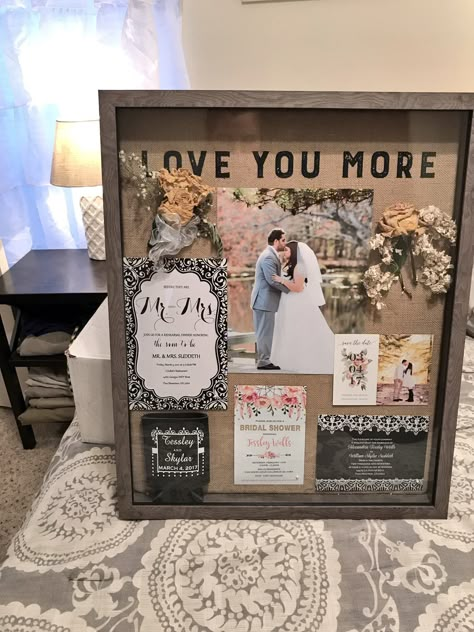 Shadow Box Ideas For Wedding Memories, Keep Sake Box Ideas Diy, Shadow Box Ideas Anniversary, Bridal Shower Shadow Box Ideas, Cricut Wedding Shadow Box Ideas, Marriage Shadow Box Ideas, Bridal Shadow Box Ideas, Wedding Memories Ideas, Couples Shadow Box Ideas