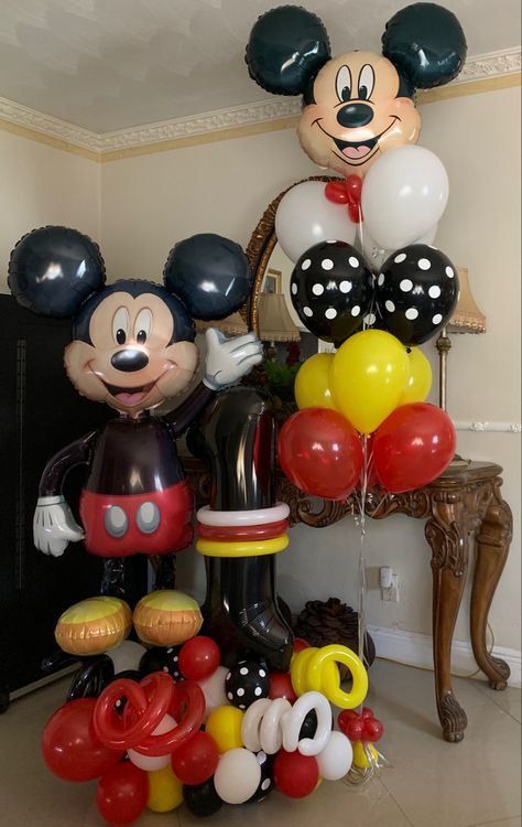 Mickey mouse decorations. Mickey Mouse Balloon Bouquet, Balloon Marquee, Mickey Mouse Balloon, Mickey Mouse Party Decorations, Mickey Mouse Centerpiece, Mickey Baby Showers, Mickey Mouse Birthday Decorations, Animals Tattoos, Mickey Mouse Birthday Cake