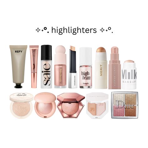 Highliter Make Up Aesthetic, Aesthetic Highlighter Makeup, Highlighter Makeup Products Best, Cheap Highlighter, Affordable Highlighter, Best Highlighter, Makeup Shades, Makeup Accesories, Makeup For Black Skin