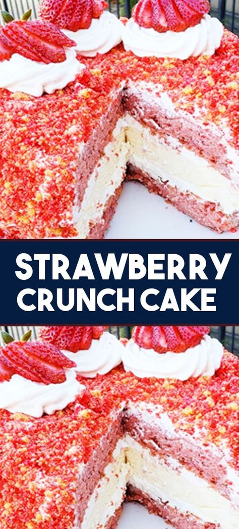 Strawberry Crunch Topping Recipe, Strawberry Cake Mix Recipes, Strawberry Crunch Cake, Lemon Cakes, Strawberry Crunch, Strawberry Cake Mix, Crunch Cake, Strawberry Cake Recipes, Vanilla Cake Mixes