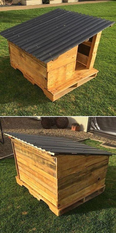 Sae Projects, Doghouse Ideas, Cheap Dog Houses, Pig Sty, Dog Shelters, Building A Dog Kennel, Pallet Dog House, Pallet Dog Beds, Dog Cave