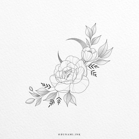 Peony floral x moon (sold) - BUNAMI INK #tattoos #sunflowertattoo #tattoo Bunami Ink, Hip Tattoos Women, Manhattan Project, Sunflower Tattoos, Peonies Tattoo, Hip Tattoo, Flower Tattoo Designs, Tattoo Stencils, Mini Tattoos