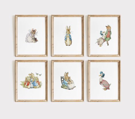 Set of 6 Beatrix Potter Nursery Art Prints Beatrix Potter Downloadable Prints Peter Rabbit Downloadable Prints Beatrix Potter Fine Art Nursery Ideas Beatrix Potter, Peter Rabbit Room Decor, Beatrix Potter Nursery Gender Neutral, Beatrice Potter Nursery, Beatrix Potter Baby Room, Nursery Peter Rabbit, Rabbit Themed Nursery, Babies Bedroom, Girls Rainbow Bedroom