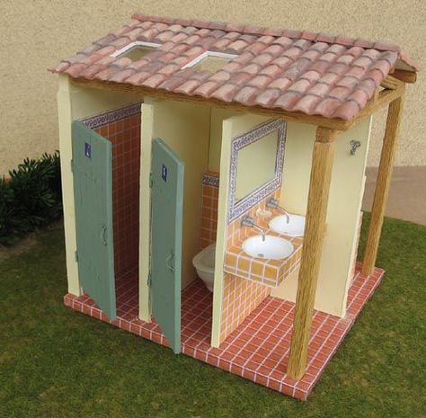 Outdoor Toilet Ideas, Outhouse Bathroom, Outside Toilet, Toilet Outdoor, Yard Ideas Cheap, Outdoor Bathroom Design, Outdoor Toilet, Apartment Patio, Bathroom Decor Ideas Colors