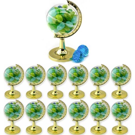 PRICES MAY VARY. 🛫APPLICATION: These globes are a great way to decorate a bon voyage party, going away party, birthday party, adventure party, etc. 🗺️SIZE: Clear globes measure 2 inches in diameter. Easily removable from stands and snaps together. 🧳MATERIALS: Globes made of hard transparent plastic. Stand made of gold-plated slightly flexible plastic 🌐DECORATIVE: Holds small candies, decorations and small favors. Latitude markers molded right into the stand. 🪐Size and Packaging: 48 sets per Bon Voyage Party, Travel Party Theme, Adventure Party, Gold Globe, Wedding Shower Favors, Mini Gold, Creative Display, Kids Gift Guide, Travel Party