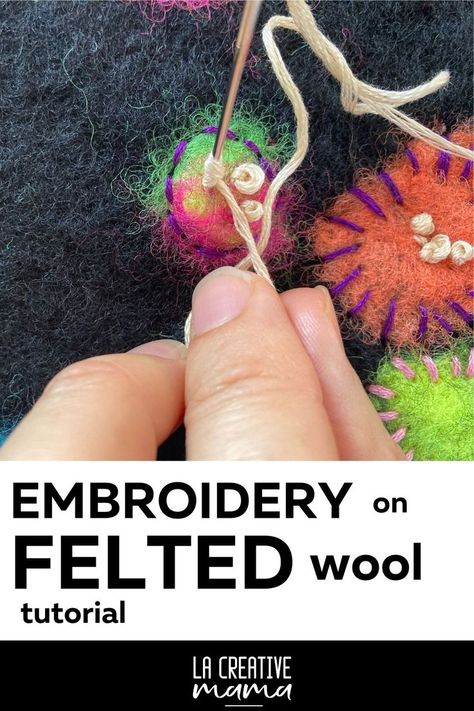 wet felting and embroidery Embroidery On Felt, Glasses Pouch, Diy Fabric Crafts, Sewing Embroidery, French Knots, Wet Felting, Felt Fabric, Felted Wool, How To Sew