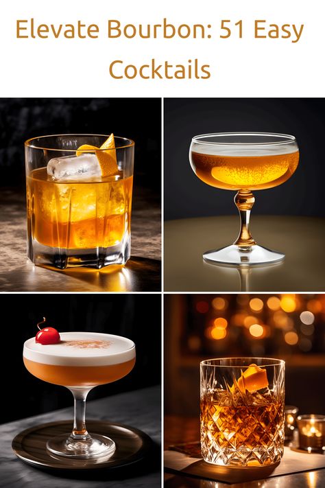 Uncover 51 bourbon cocktail recipes you can whip up in minutes, from classic Old Fashioned to refreshing Horse's Neck, and more. Perfect variety for any whiskey lover! Woodford Reserve Cocktails, Bourbon Sour, Whiskey Old Fashioned, Bourbon Cocktail Recipe, Classic Old Fashioned, Bourbon Cream, Boulevardier, Horse's Neck, Bourbon Cocktail