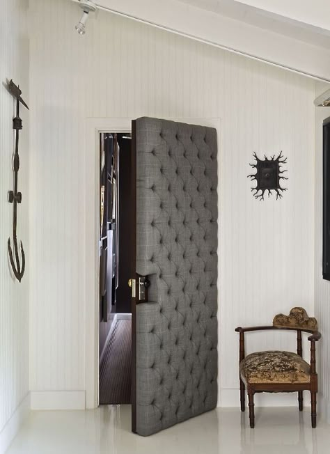 Upholstered grey door. Will Kopelman. Photo: Lisa Romerein Upholstered Door, Casa Rock, Drum Room, Home Music Rooms, Home Cinema Room, Sophisticated Home, Recording Studio Design, Recording Studio Home, Home Studio Setup