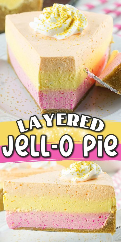 3 Layer Jello Dessert, Jello Yogurt Cool Whip Pie, Cool Whip Jello Pie, Layered Jello Recipe Cool Whip, Ice Cream Jello Recipes, Whipped Jello Dessert, Jello Whipped Cream Dessert, Jello Cool Whip Dessert, No Bake Jello Pie