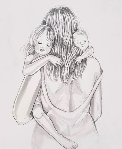 Mom With 2 Daughters Drawing, Mom Two Daughters Tattoo, Mom With 2 Kids Tattoo, Mother Drawing Sketches, Tattoos For Daughter For Mom, Mom And Two Daughters Drawing, Motherhood Tattoos 2 Kids, Mom And Daughter Drawing