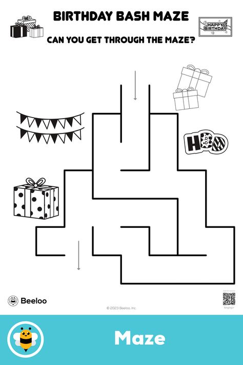 Easy birthday-themed maze for kids ages 3 and up Maze For Kids, Happy Birthday Theme, Happy Birthday Cards Printable, Crafts And Activities For Kids, Mazes For Kids, Easy Birthday, Birthday Activities, Birthday Printables, Printable Crafts