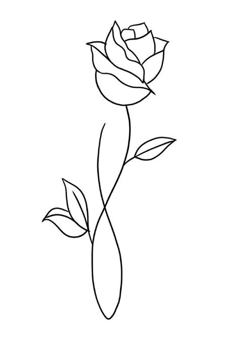 Small Rose Outline Tattoo, Simple Tattoo Outlines For Women, Rose Doodle Simple, Simple Tattoo Stencils Outline Design, Simple Flowers Tattoo, Simple Tattoos Outline Line Drawings, Outline Flower Tattoo, Basic Flower Drawing, Simple Flower Tattoo Outline