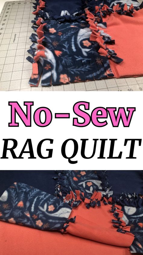 Create a cozy and stylish No-Sew rag quilt by knotting together layers of fabric squares in a simple and fun DIY project! #ragquilt #nosew #nosewragquilt #nosewcrafts #diycrafts #craftideas #handmade Rag Tie Blanket No Sew Fleece, Fleece Rag Quilt How To Make, No Sew Rag Quilt, No Sew Cotton Blanket, Rag Blanket, Diy No Sew Blanket, No Sew Fleece Projects, No Sew Quilt, No Sew Fabric Projects