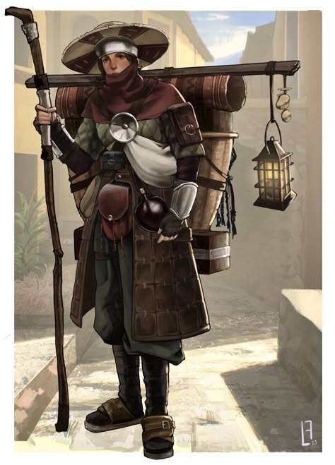 ArtStation - Traveling Merchant Character Concept Traveling Merchant Cosplay, Traveling Merchant Fantasy Art, Fantasy Traveling Merchant, Wandering Traveler Character, Fantasy Merchant Outfit, Traveler Character Design Male, Fantasy Traveller Outfit, Dnd Merchant Art, Mask Merchant