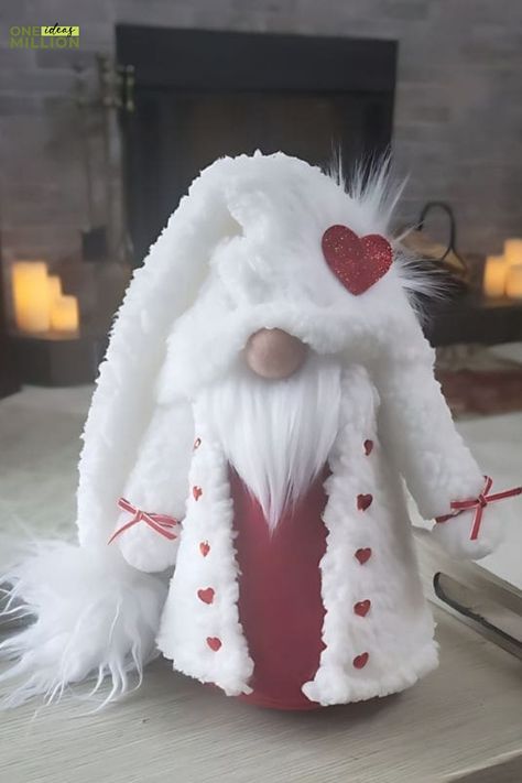 Cozy valentine gnome for a romantic home accent Valentine Gnomes Diy, Wooden Gnomes, Foam Ornaments, Valentines Gnomes, Cozy Up Your Home, Gnome Decor, Valentine Gnome, Romantic Home, Tomato Cages