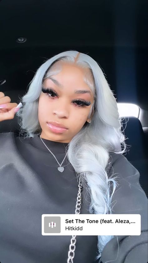 Storm Grey Lace Front Wig, Black And Grey Lace Front Wig, Grey Wigs For Black Women Styles, Colored Wigs Light Skin, Ice Gray Hair, Grey Lace Front Wigs Black Women, Silver Hair Outfits, Wig Colors For Light Skin, Dove Grey Hair