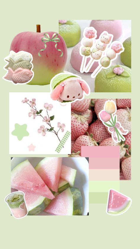 Pastel pink and green🍡 #pinkandgreen #pastel #pastelgreen #pastelpink #pink #green #pastelpinkamdgreen Pink And Green Wallpaper, Wall Collage Decor, Retro Wallpaper Iphone, Minimalist Wallpaper, Retro Wallpaper, Instagram Photo Inspiration, Pastel Wallpaper, Cat Wallpaper, Creepy Cute