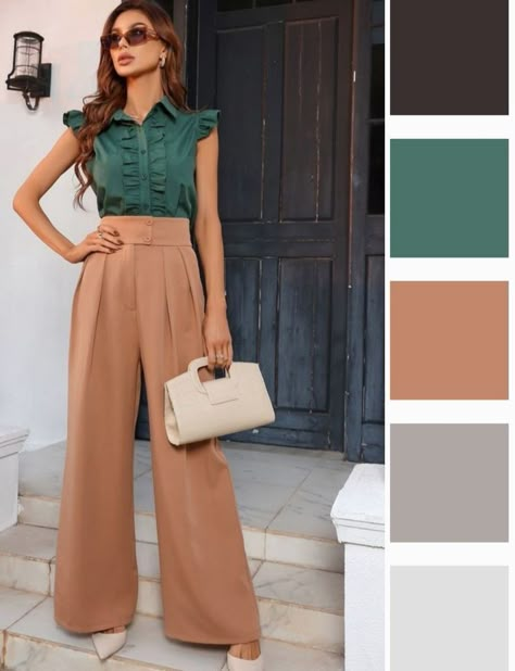 Terracotta Pants Outfits, Coral Pants Outfit, Color Matching Clothes, Womens Professional Fashion, Color Outfits, Autumn Color Palette, Colour Combinations Fashion, Color Combos Outfit, Color Blocking Outfits