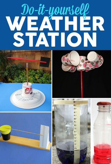 DIY weather stations are a fun way to keep kids learning this summer. Record the measurements in a journal and compare it with the forecast each day to see how accurate you are! #diy #science #scienceexperiment #homeschooling Diy For Kindergarten, Weather Experiments, Teaching Weather, Preschool Weather, Weather Crafts, Weather Science, Weather Projects, Weather Theme, Weather Unit